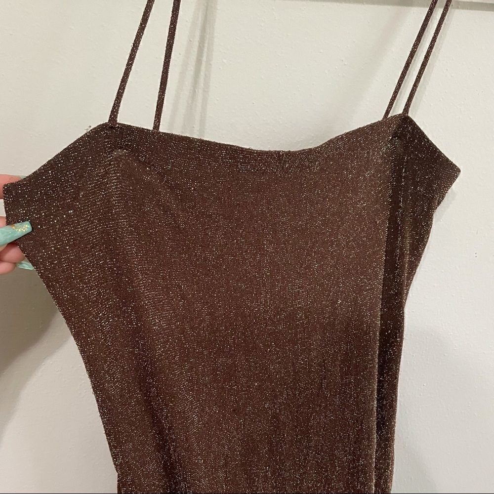 PIA Vintage Brown metallic gold bronze hi-lo dress - Picture 16 of 16